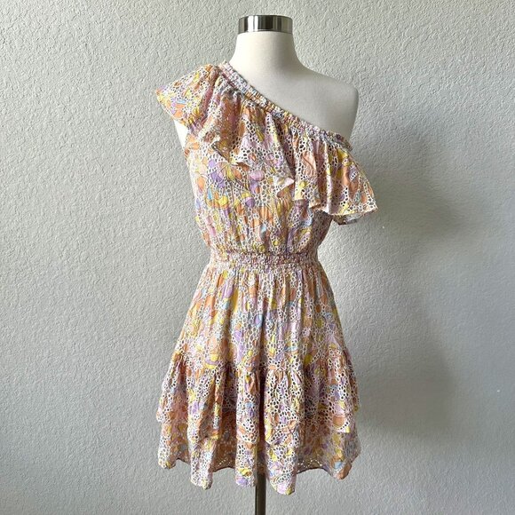 Willa Story One Shoulder Eyelet Pastel Ruffle Dress - Picture 2 of 11